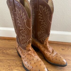 Nocona Tan and Brown Ostrich Cowboy Boots